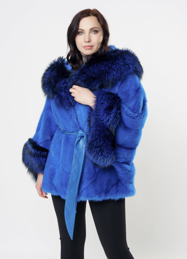 Женская шуба синего цвета модель № S-1001 универмаг малина