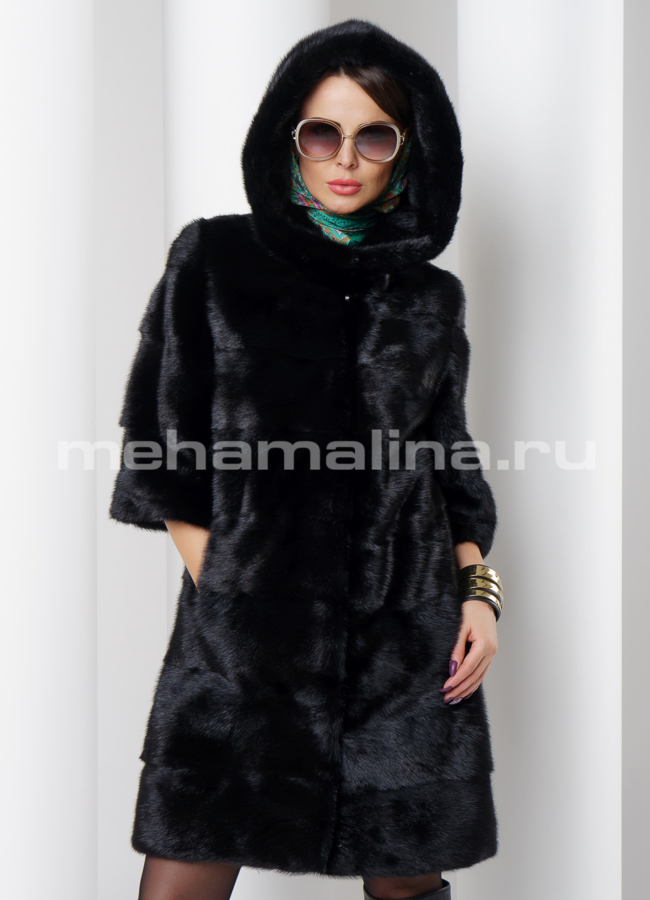 Шуба норка модель № S-526 меха малина