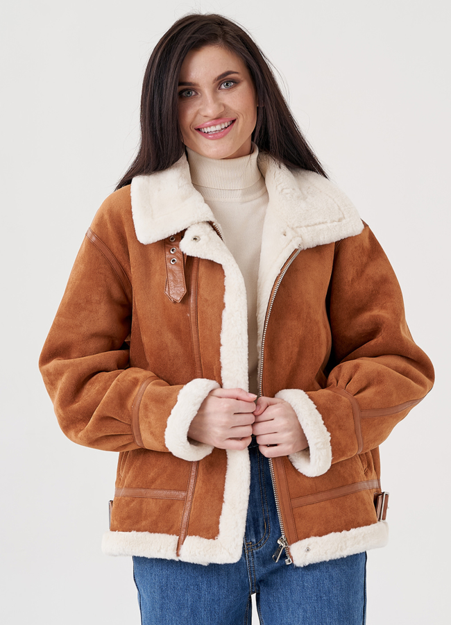 Дубленка женская  из эко замши  модель № 23953 универмаг малина