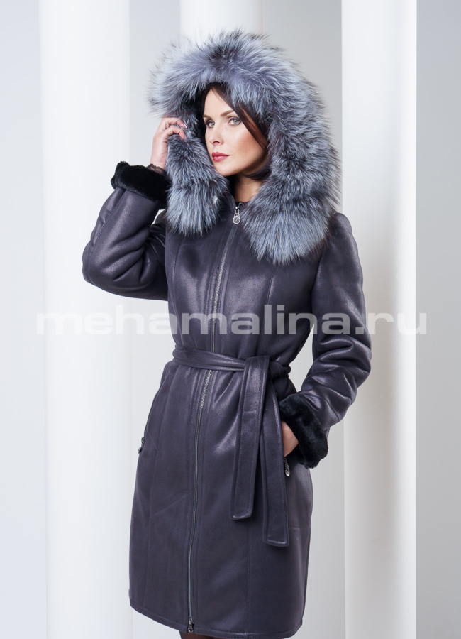Дубленка на молнии, с чернобуркой модель № D-142 универмаг малина