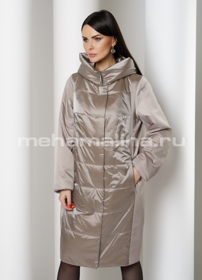 Пальто бежевого цвета на молнии с капюшоном модель № 1860 универмаг малина
