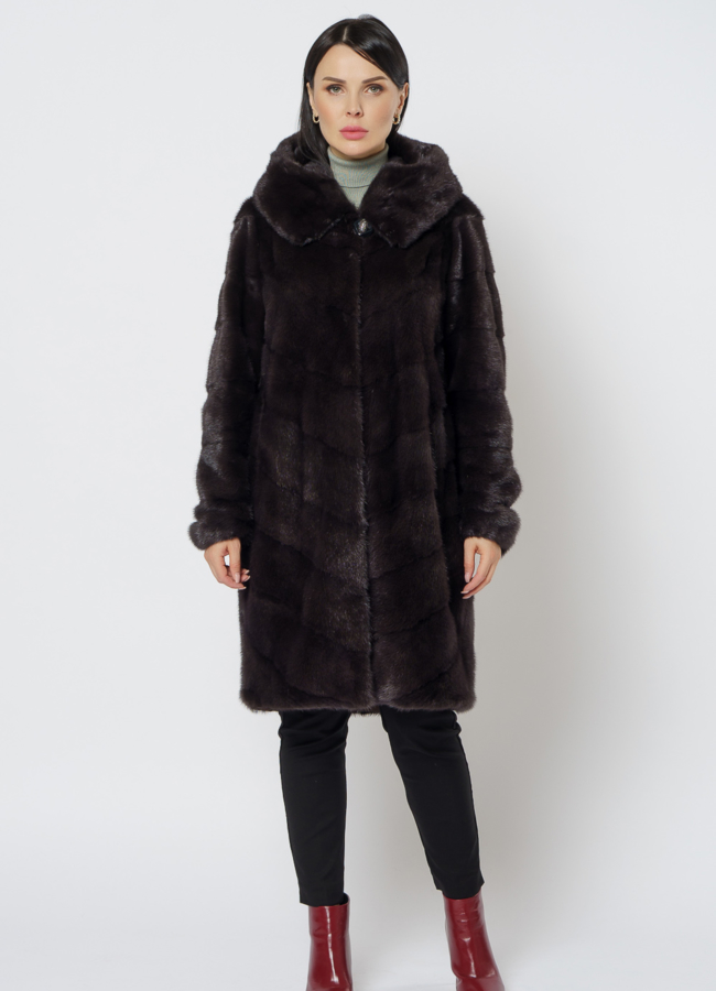 фото Норковая шуба с капюшоном модель № 25605