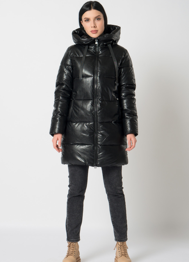 фото Пуховик из эко кожи модель № 2123-1