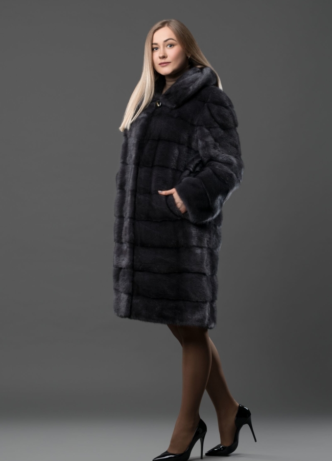 Норковая шуба трансформер в цвете графит модель № 2105 универмаг малина