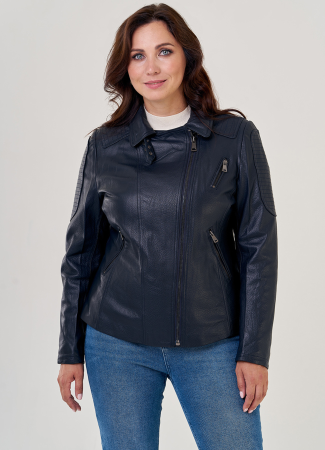 Куртка косуха из натуральной кожи в синем цвете модель № 10636 универмаг малина Куртка косуха из натуральной кожи в синем цвете модель № 10636 универмаг малина