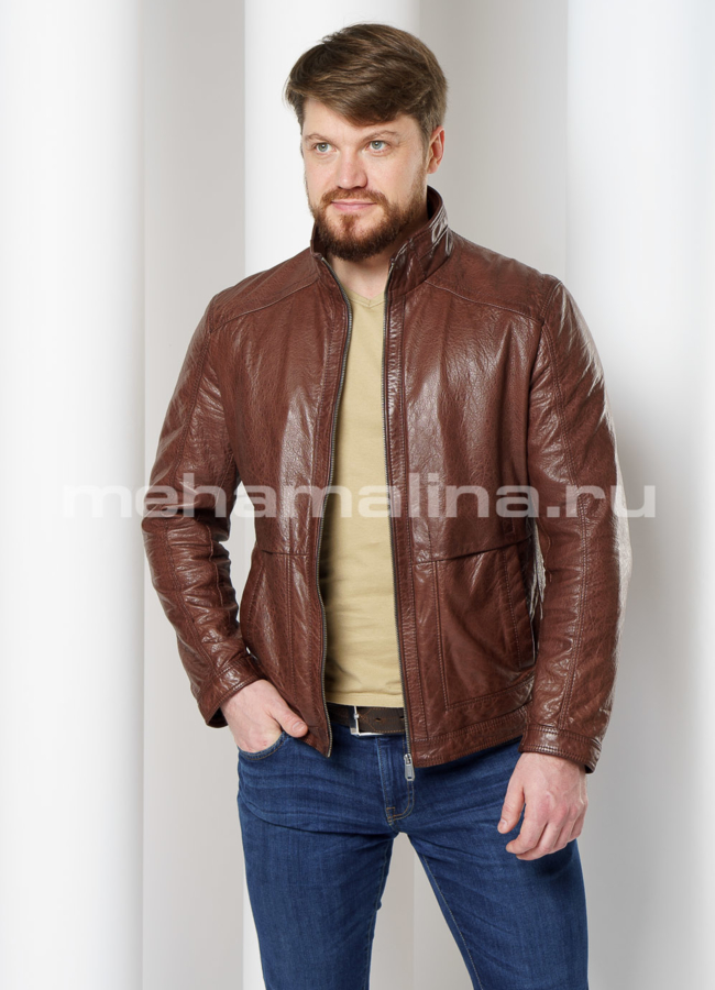 Кожаная куртка прямого силуэта модель № 9097 универмаг малина