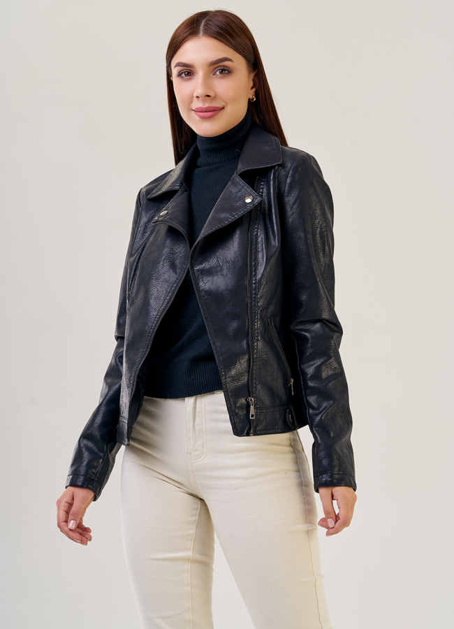 Классическая женская куртка косуха из эко кожи модель № 20639 в рассрочку