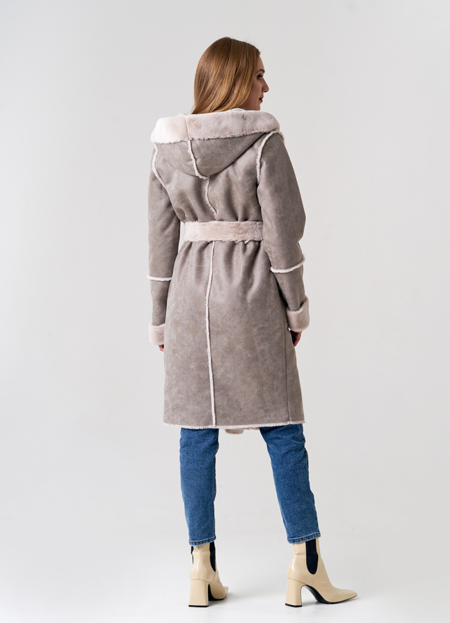 фото Удлиненная женская дубленка  модель № 21559