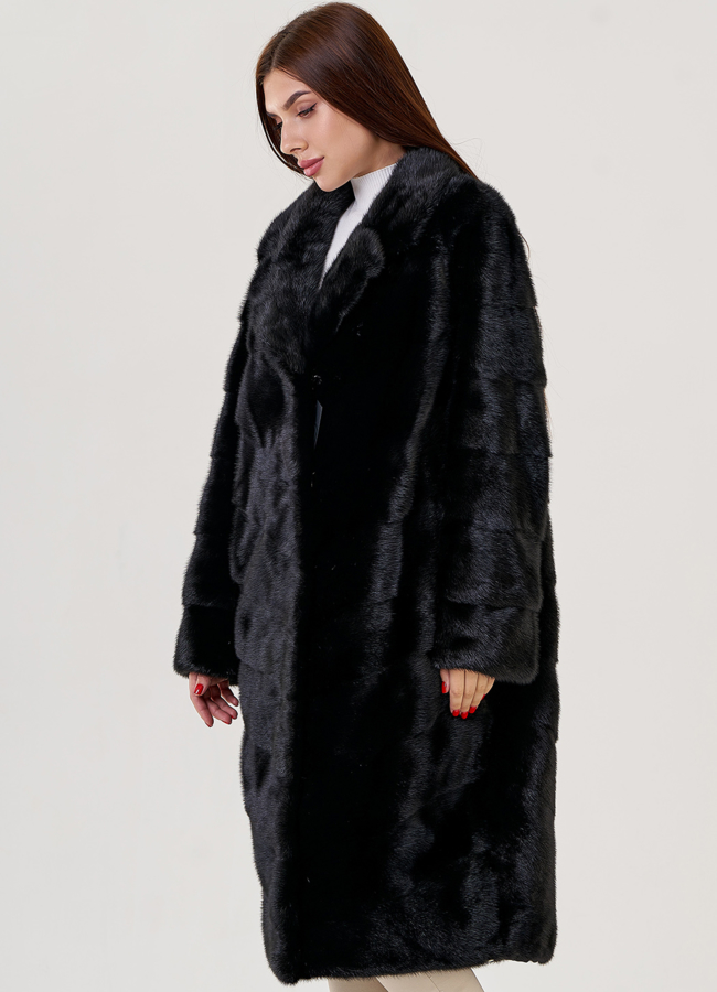 Длинная шуба из норки с английским воротником модель № 80031 универмаг малина