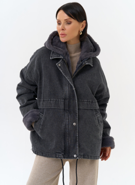 Женская утепленная джинсовая куртка с отделкой из эко меха