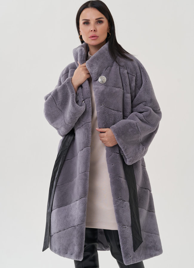 Шуба из меха кролика фиолетового цвета модель № 25044 универмаг малина