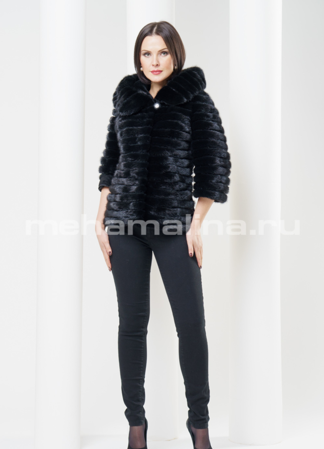 Шуба из мутона с норкой, цвет черный модель № S-319 универмаг малина