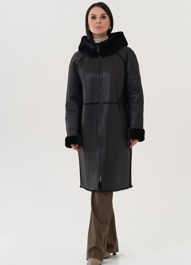 Дубленка женская с капюшоном  модель № 25915 в кредит