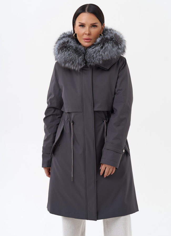 Парка женская с отделкой из меха чернобурки модель № 29188 меха малина