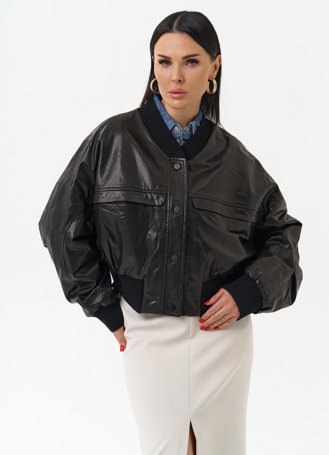 Женская куртка бомбер из натуральной кожи модель № 30097 в кредит