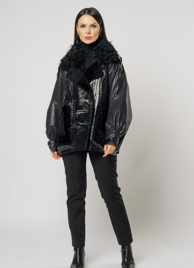 Женский пуховик двусторонний на пуговицах с английским воротником модель № 156 в рассрочку