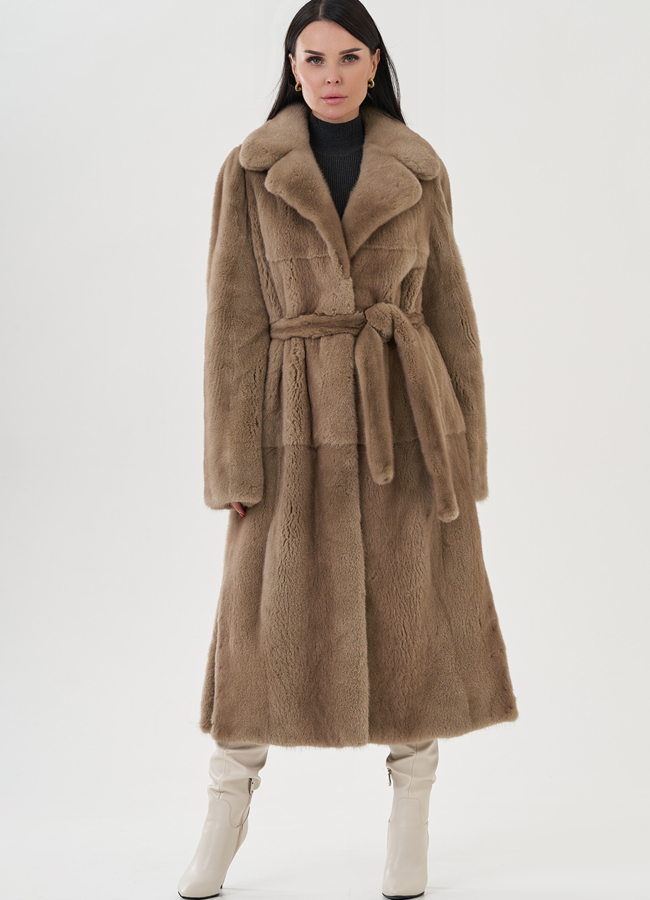 Длинная шуба из норки в цвете пастель модель № 24835 универмаг малина