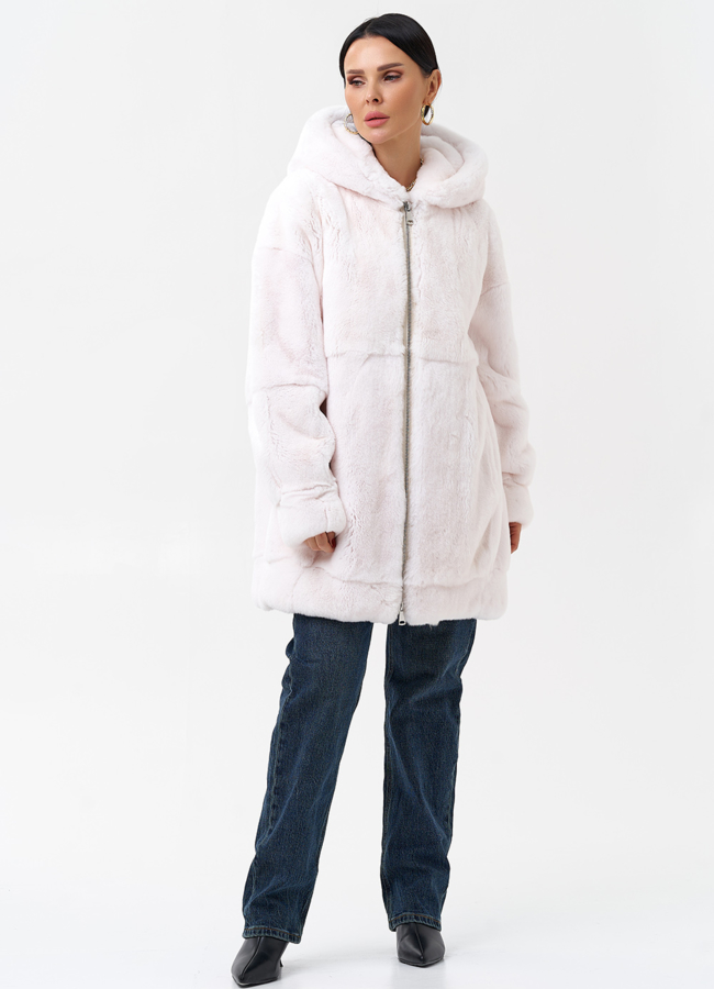 Шуба из меха кролика с капюшоном модель № 29065 в кредит