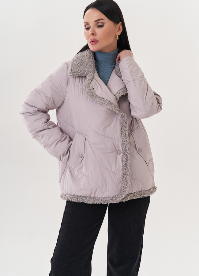 Куртка комбинированная эко мехом модель № 26869 меха малина