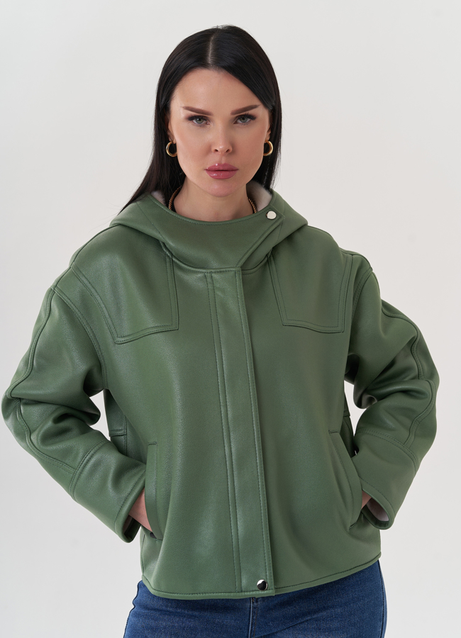 Дубленка из эко замши с капюшоном модель № 26864 в кредит