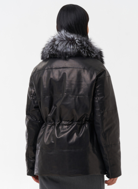 Кожаный пуховик с мехом