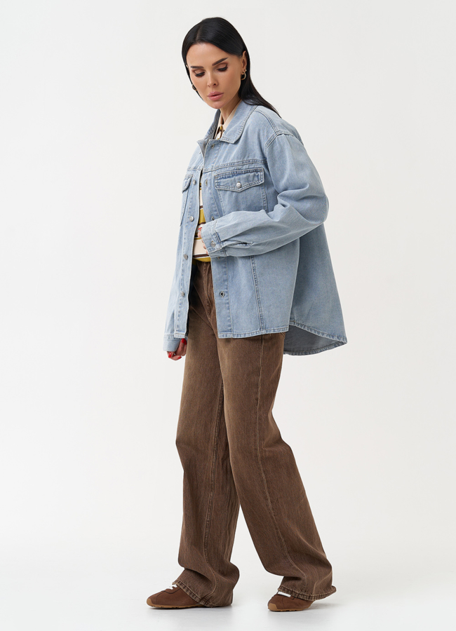 Женская джинсовая куртка голубого цвета модель № 30434 в рассрочку