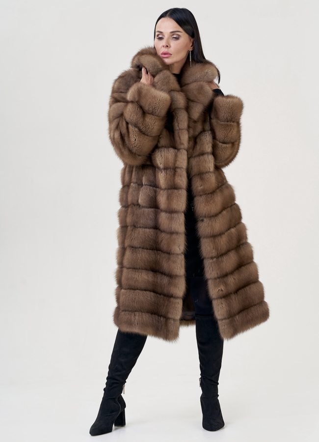 Длинная шуба из куницы модель № 78935 универмаг малина