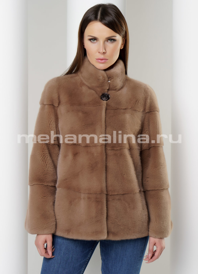 Шуба из скандинавской норки модель № S-595 меха малина