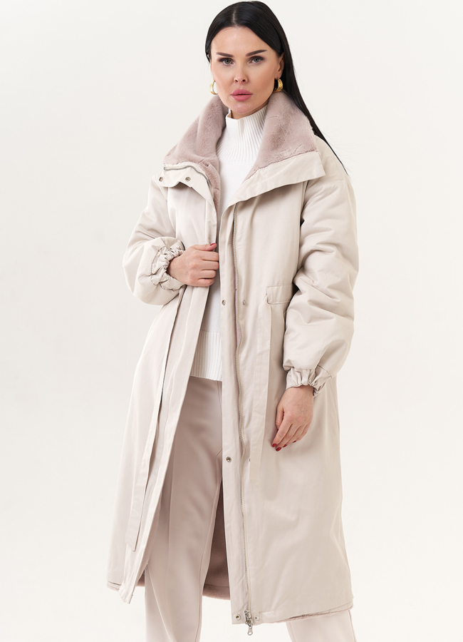 Двухсторонее пальто из эко меха модель № 25586 в кредит