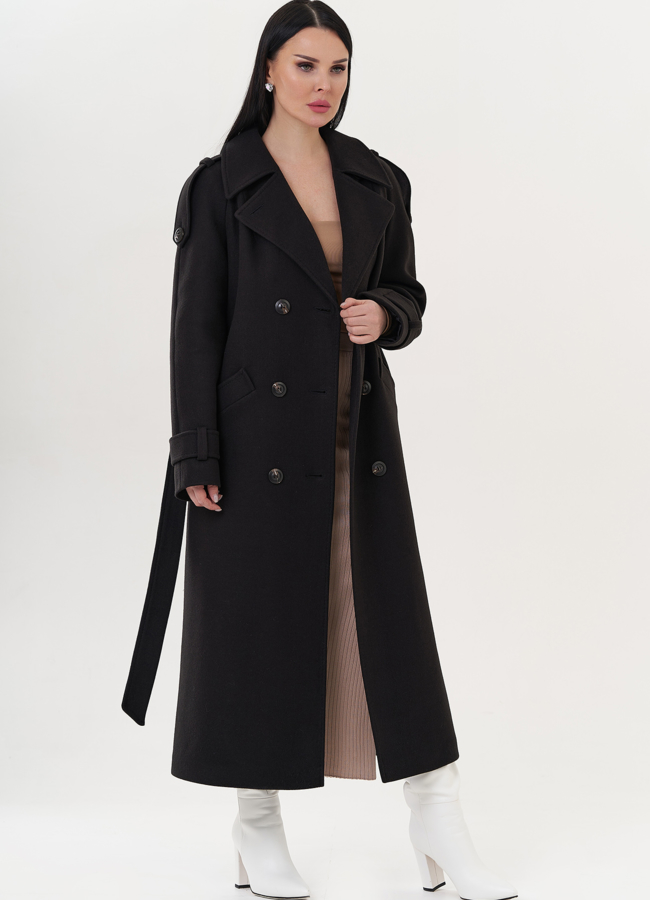 Женское двубортное пальто в черном цвете модель № 26241 универмаг малина