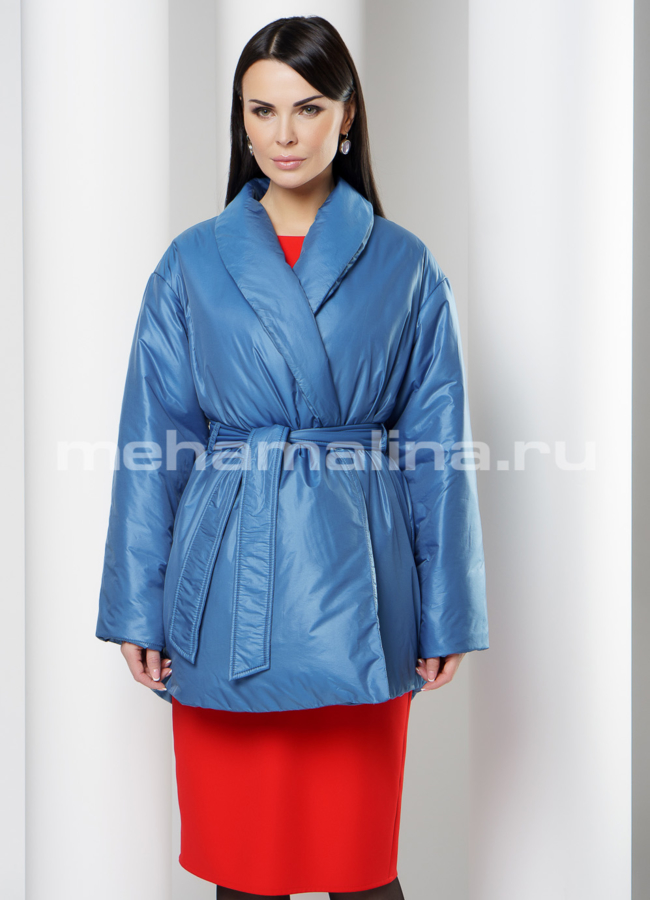 Облегченное пальто с поясом модель № 122/1 меха малина