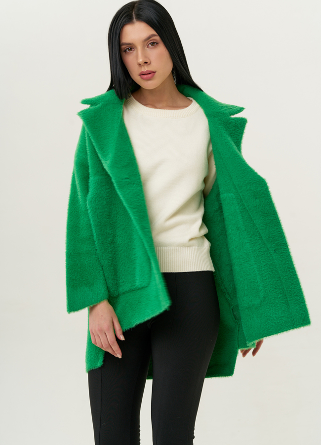 Женский кардиган с накладными карманами в зеленом цвете модель № 1991 универмаг малина