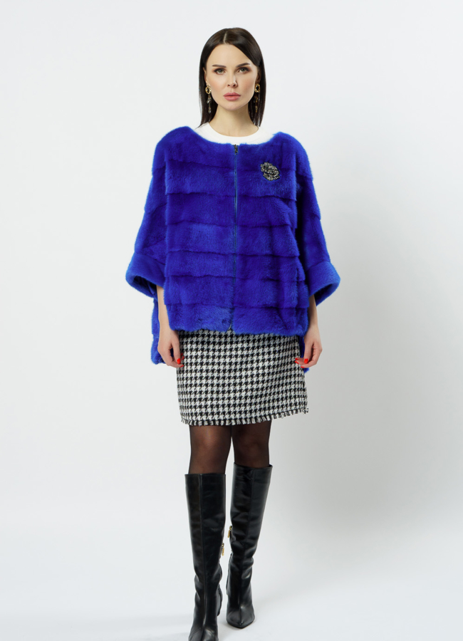 фото Куртка из норки синего цвета на молнии модель № S-1112