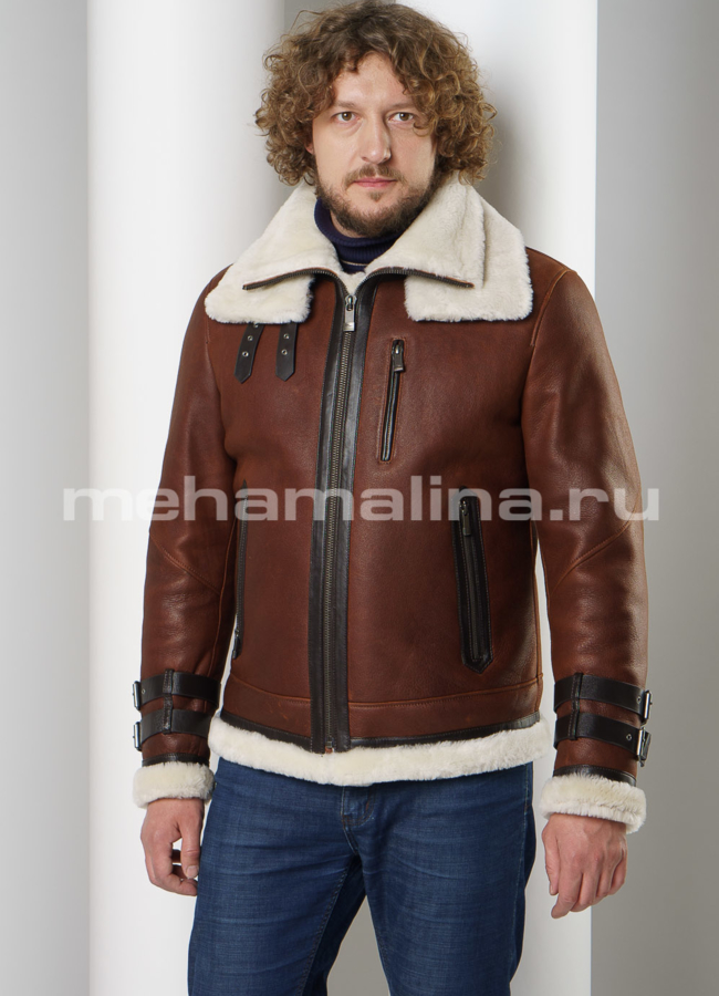 Дубленка пилот на молнии модель № DM-128 универмаг малина