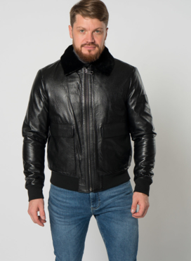 Мужская дубленка пилот в черном цвете