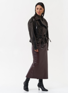 Женская кожаная куртка с поясом