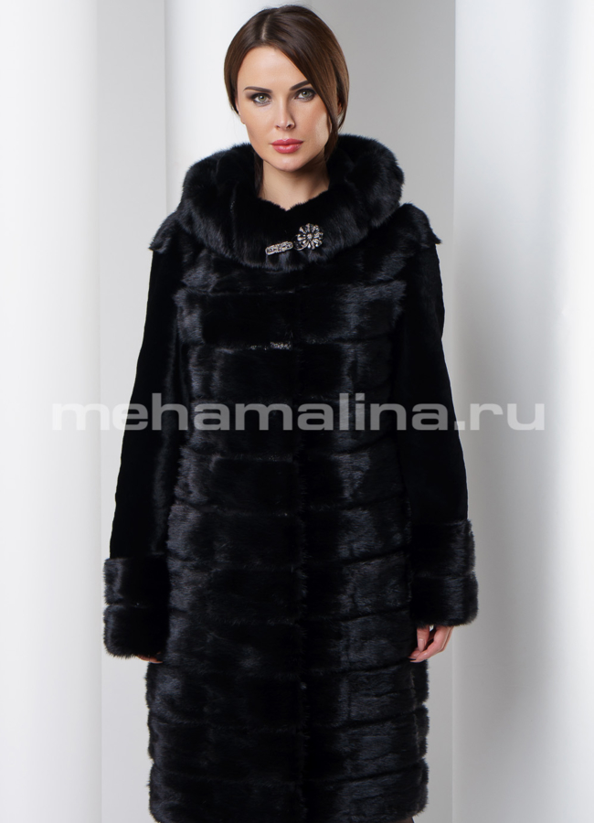Шуба из норки модель № S-541 меха малина