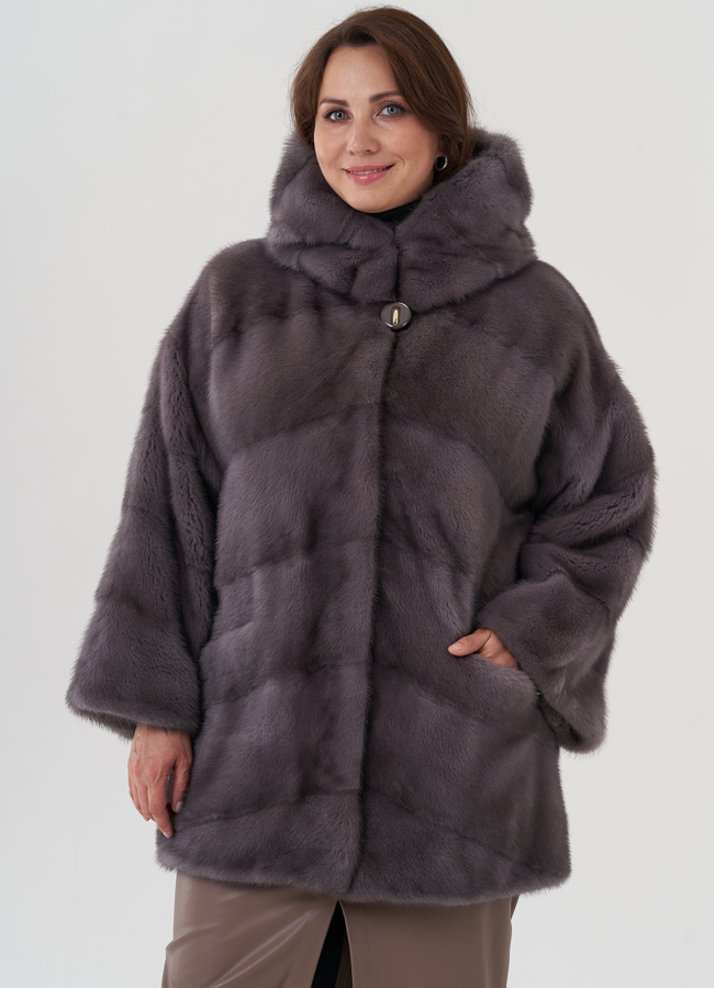 Шуба из норки с капюшоном  модель № 81193 меха малина