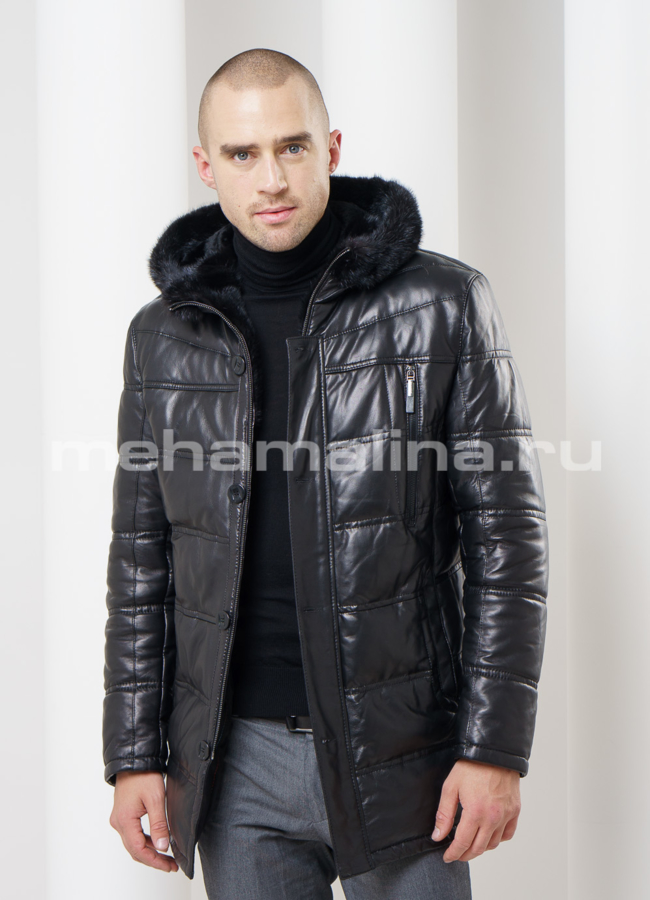 фото Кожаный пуховик модель № ПМ-56