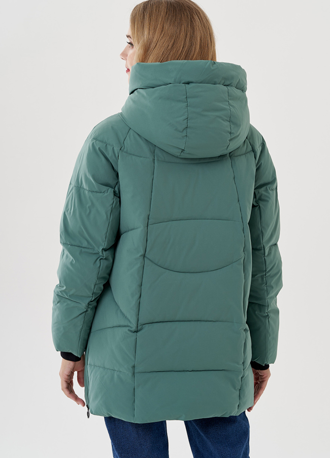 фото Женское полупальто пуховик в зеленом цвете модель № 81348