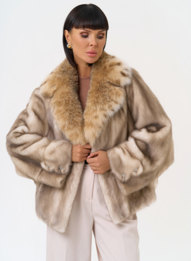 Куртка из меха норки с английским воротником из меха рыси