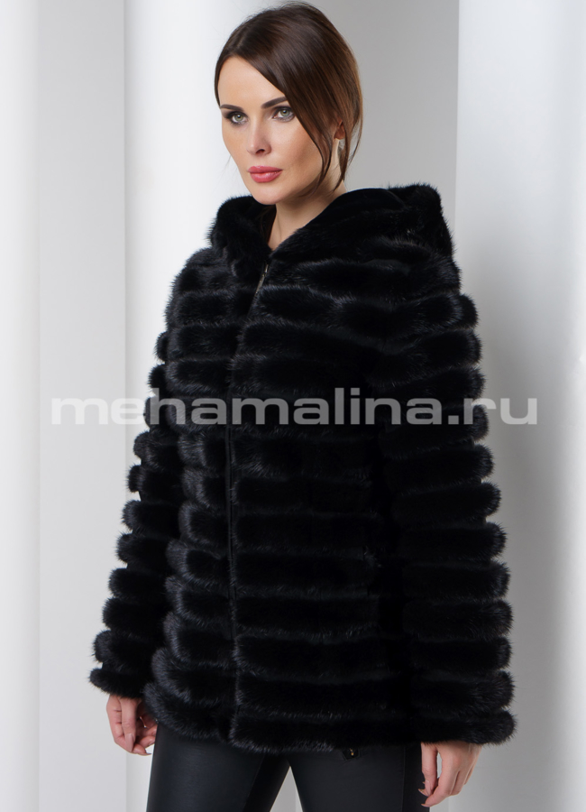 Жакет из норки с капюшоном модель № M-137 универмаг малина