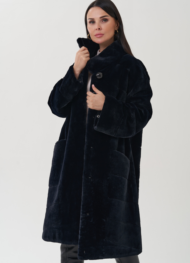 Шуба из меха кролика черного цвета модель № 25331 универмаг малина