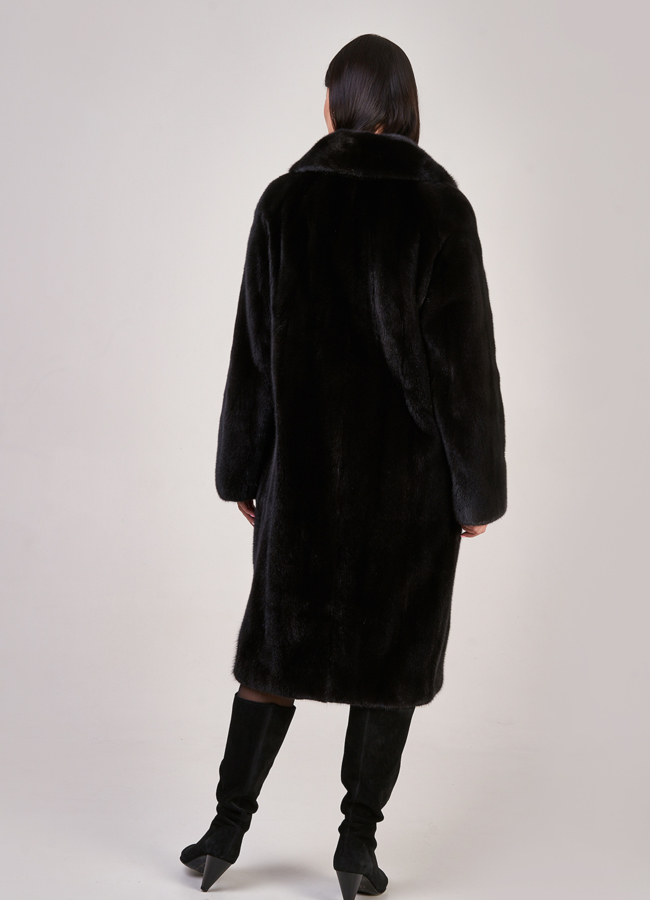 Норковая шуба в черном цвете прямая с английским воротником  модель № S-841 в кредит