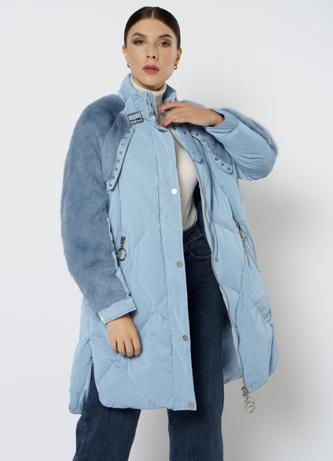 Пуховик женский голубого цвета модель № 19-221 универмаг малина