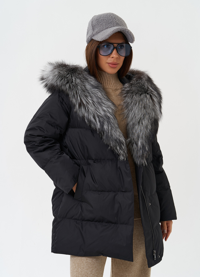 Пуховик с мехом чернобурки модель № 28856 универмаг малина