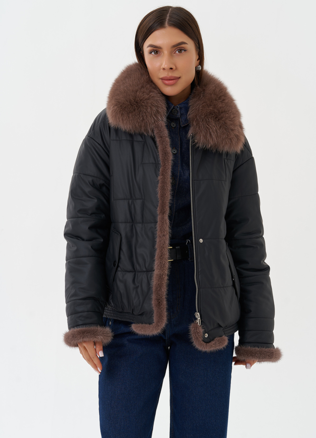 Утепленная куртка из эко кожи с натуральным мехом модель № 27726 универмаг малина