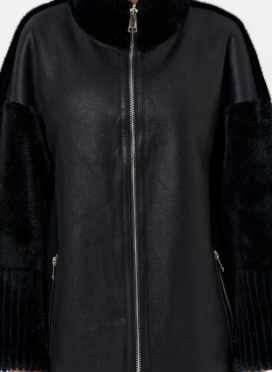 Женская двухсторонняя дубленка из эко замши с воротником стойкой