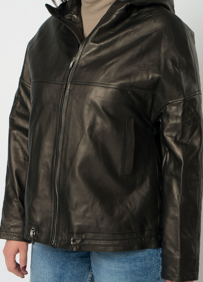 Куртка из натуральной кожи с капюшоном модель № 21667 универмаг малина