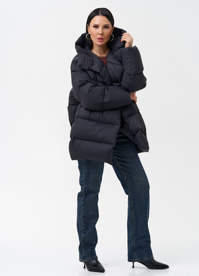 Женский пуховик с капюшоном  модель № 28969 универмаг малина